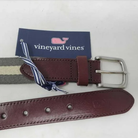 New men's3644 Vineyard Vines striped canvas club belt inMarine Olive